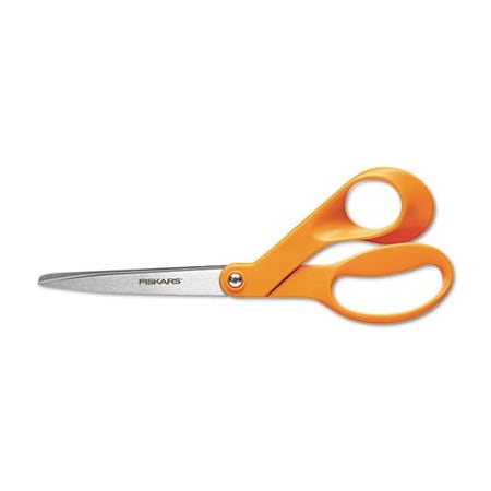 Home And Office Scissors, 8in Long, 3.5in Cut Length, Orange Offset Handle